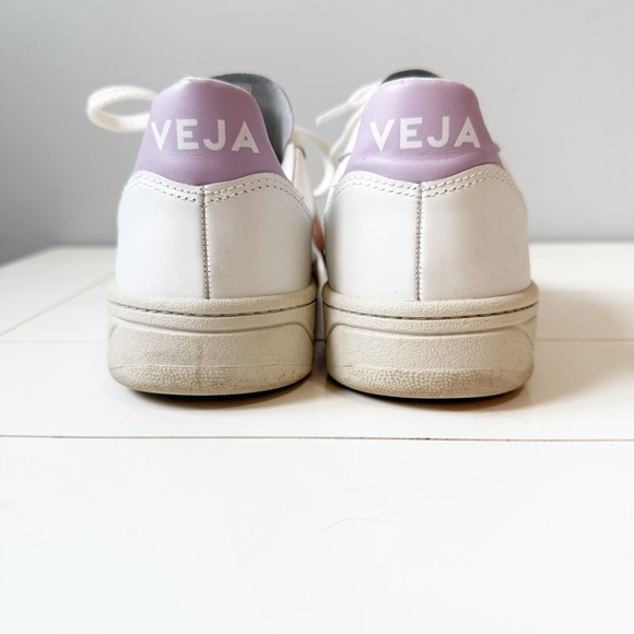 Veja x Madewell V10 Leather Sneakers Lilac with Neon Orange Size EU 37 US 6 - Picture 7 of 10